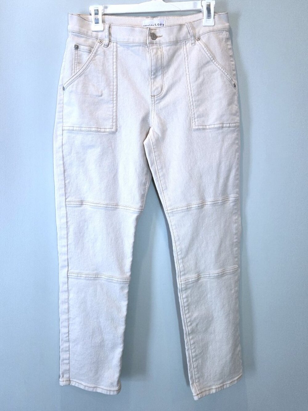 NWOT LOFT Girlfriend Ecru Relaxed Thigh Straight Leg Jeans Size 28